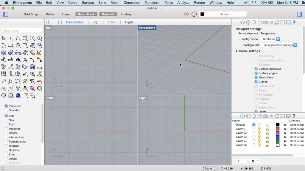 Rhinoceros 3D 功能简介  定位：专业的 *NURBS 建模工具*，适用于工业设计、建筑、工程等领域。