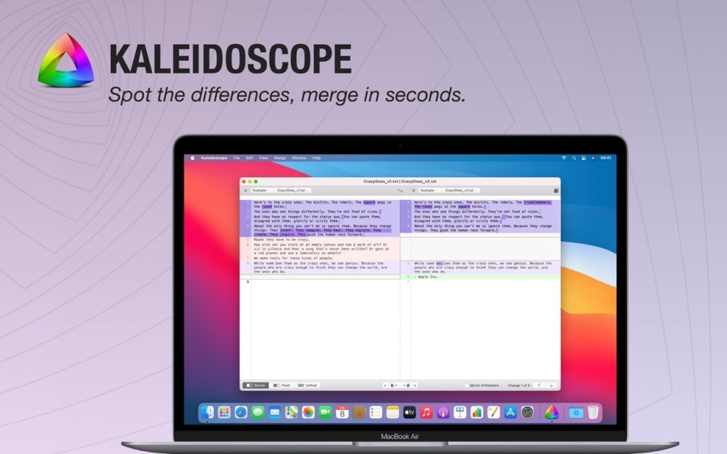 Kaleidoscope 专业文件对比工具 定位：一款专注于文本与图像差异对比的高效工具，尤其适合开发者、设计师和团队协作场景。
